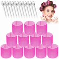 thumbnail image 1 of wonima02 Jumbo Hair Rollers Set - 24 Pieces with 12 Large Rollers and 12 Clips for Voluminous Long Thick Hair (Hot Pink), 1 of 1