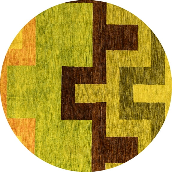 Ahgly Company Indoor Round Abstract Yellow Modern Area Rugs, 6' Round