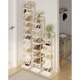 thumbnail image 3 of Hzuaneri 10-Tier Vertical Shoe Rack, Tall Shoe Organizer with 2 Hooks, Wooden Shoe Tower for Entryway, Hallway, Closet Space Saving, Free Standing, White, 3 of 8