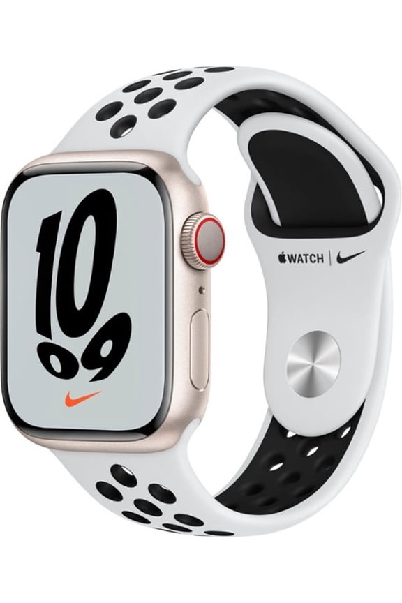 Restored Apple, A2475/ Watch Series 7(GPS + Cellular) Nike Edition Aluminum Case, 18 Hour Battery Life, Starlight/41mm, 1, 1