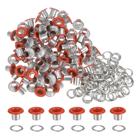 Uxcell 100PCS Grommets Eyelets 1/5 Inch (5mm) ID Hole Metal Self Backing Eyelet with Washers for Leather Orange