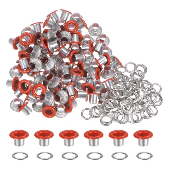 Uxcell 100PCS Ojetes Ojalillos 1/5 Pulgada (5mm) ID Agujero Metal Ojal Autoadhesivo con Arandelas para Cuero Naranja