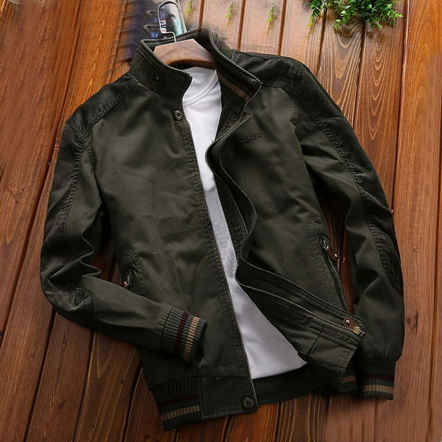 S-5X Plus Size Jackets for Men with Zipper Pockets Big & Tall Zip-Up Coats Long Sleeve Mock Neck Slim Solid Color Baseball Suit Outerwear Jacket