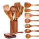 thumbnail image 1 of Juego de utensilios de cocina de madera de acacia natural de 9 piezas con soporte para cucharas - Soporte para cucharas y utensilios de cocina de agarre cómodo, 1 of 5