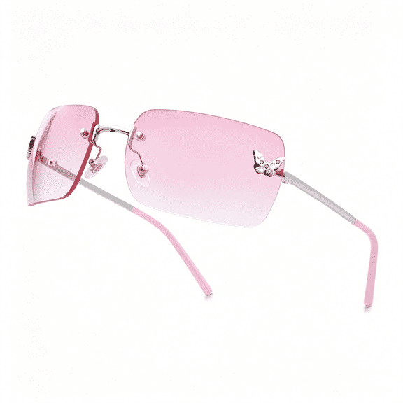 HBMYN Rimless Rectangle Y2K Sunglasses for Women Men Cute Small Clear Frameless Tinted Lens 2000S Fashion Shades Butterfly Rimless Rectangle Womens Sunglasses Trendy