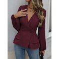 thumbnail image 6 of Women Dressy Long Sleeve Blouses,Wrap Peplum Work Shirts V Neck Business Tops Elegant Fall Outfits Wine Red M, 6 of 9