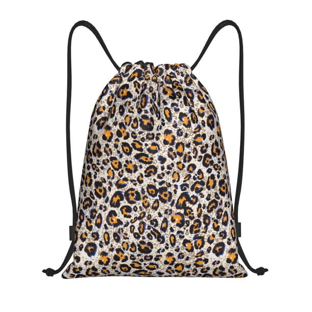 Fotbe Leopard Bolsa Mochila con Cordón Estampada, Bolsa de Gimnasio Deportiva, Bolsa Cinch, Bolsa con Cordón para Hombres y Mujeres-Medium