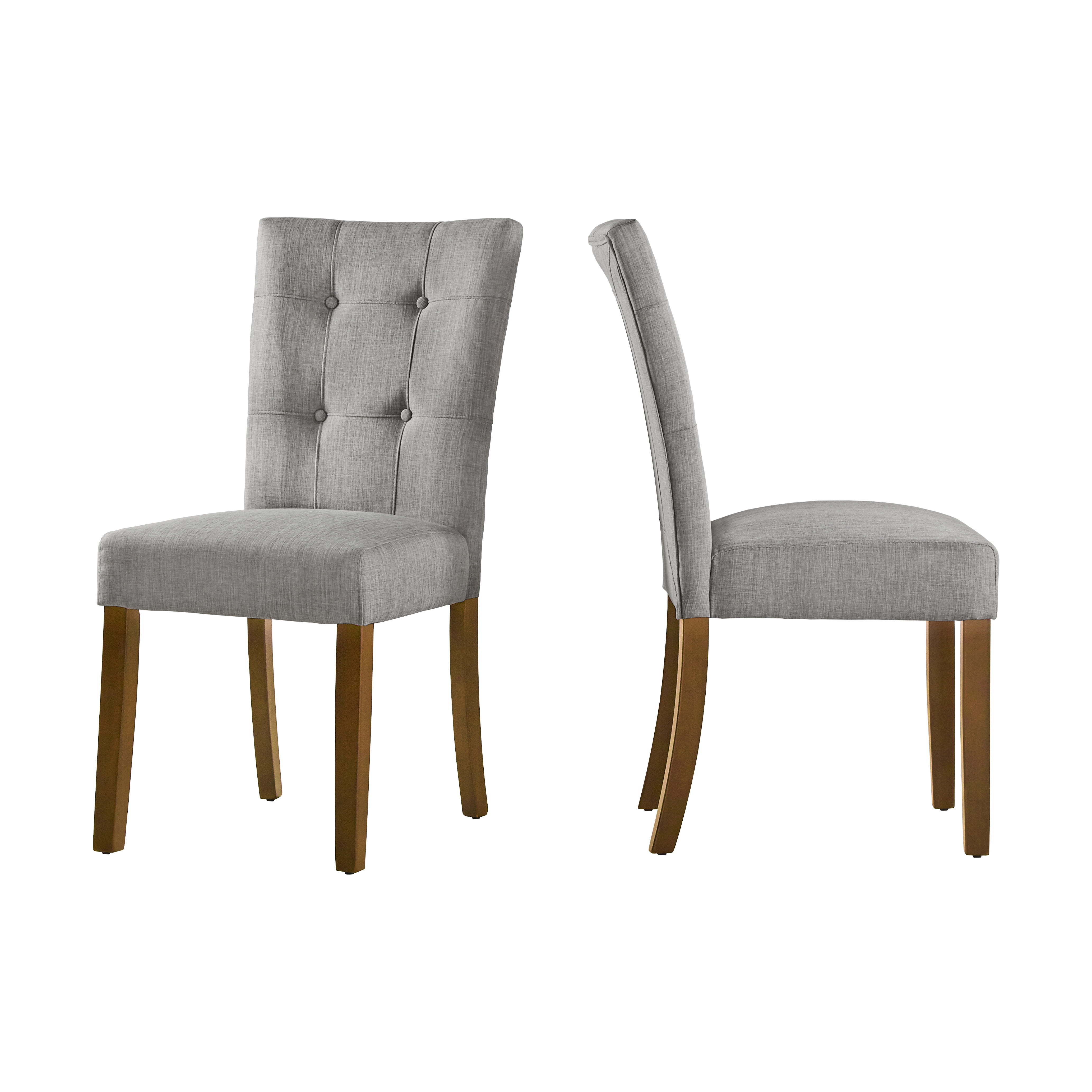 Chelsea Lane Upholstered Cherry Finish Dining Side Chair, Set of 2, Gray