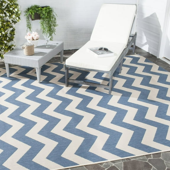 SAFAVIEH Indoor Outdoor CY6244-243 Courtyard Blue / Beige Rug