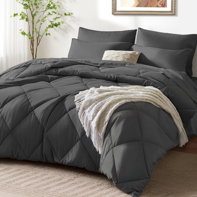 Juego de sábanas SunStyle Home King, 7 piezas, gris oscuro