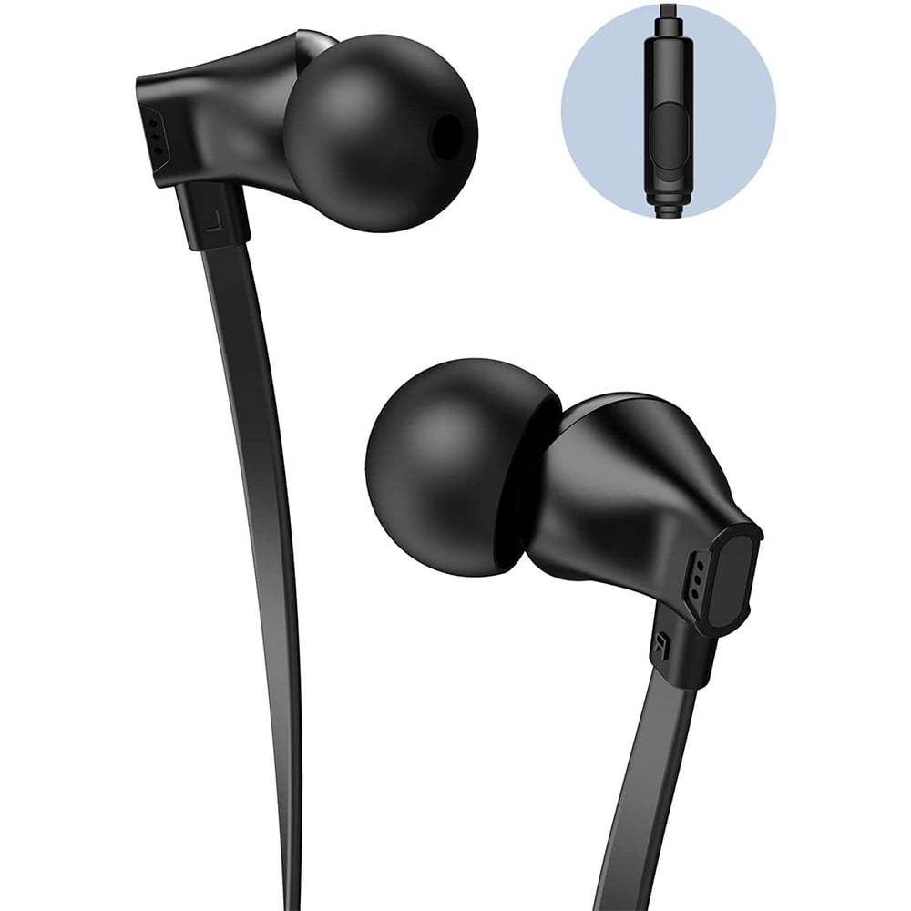 VOGEK Earbud Headphones with Microphone Compatible with iPhone, Android and Blackberry - In-Ear (Black), Earpads S/M/L