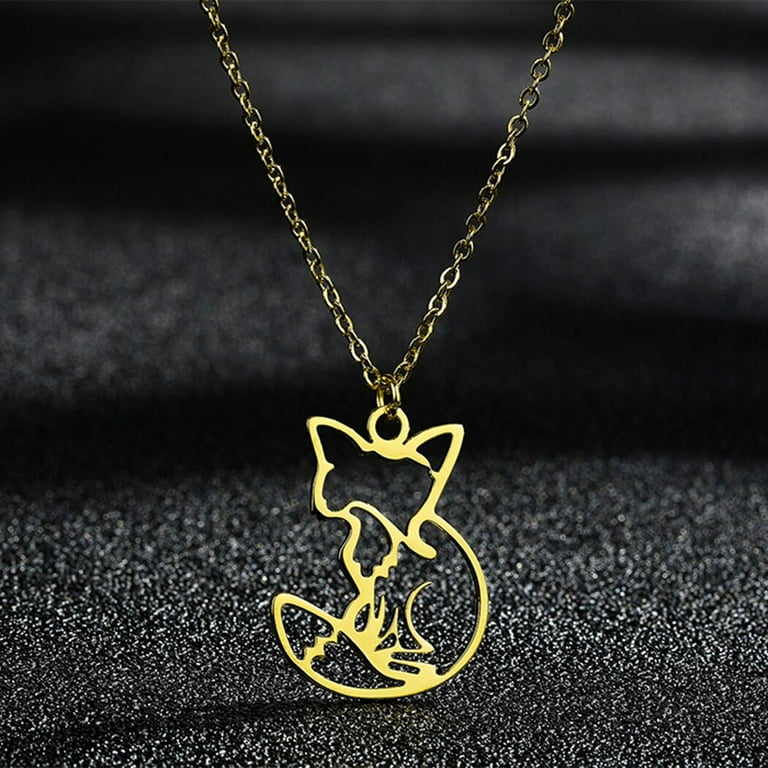 Gold Plated Hollow Out Fox Stainless Steel Charm Dainty Cute - Main Image