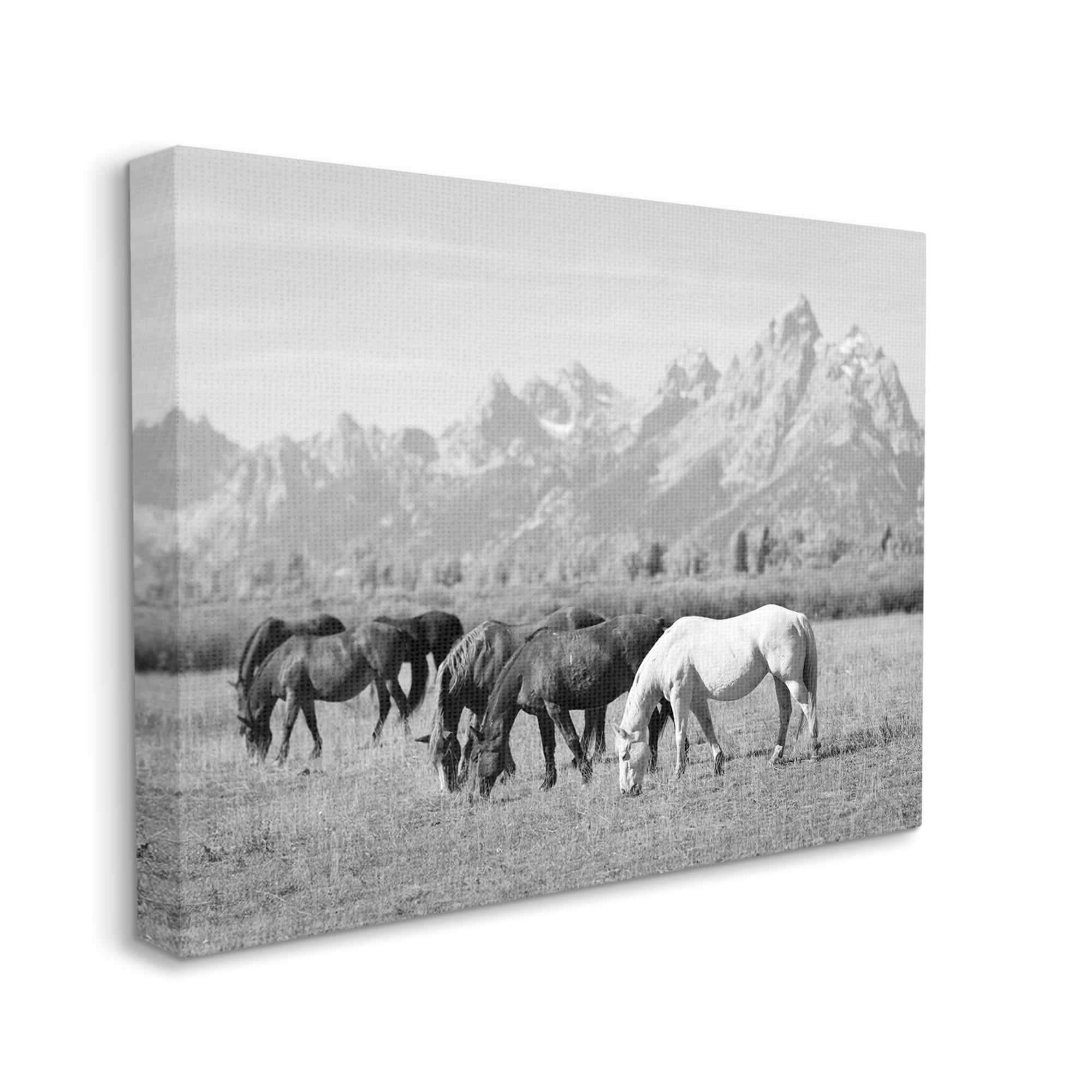 Stupell Industries Horses Grazing by Mountains Animals & Insects Photography Gallery Wrapped Canvas Art Print Wall Art, 48 x 36