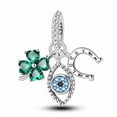 thumbnail image 1 of Lucky Four Leaf Clover Blue Eye Horseshoe Silver Plated Charm, 1 of 6