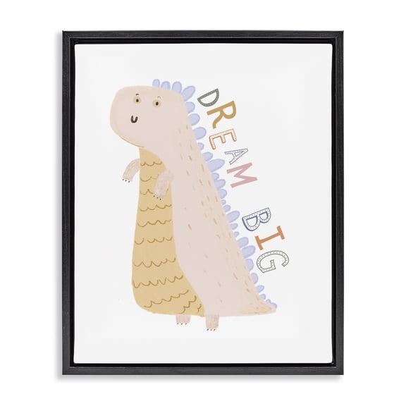 Stupell Industries Contemporary Dream Big Pastel T-Rex Black Floating Frame Canvas Art, 17 x 21, by Katie Griggs