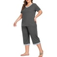 thumbnail image 4 of Cueply Women Plus Size Pajamas Set Short Sleeve Pjs Sleepwear Loungewear Nightwear with Pockets, 4 of 7