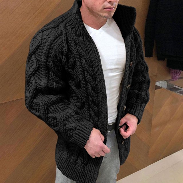 Mikilon Men's Warm Autumn And Winter Pure Color Wool Knitted Sweater Cardigan