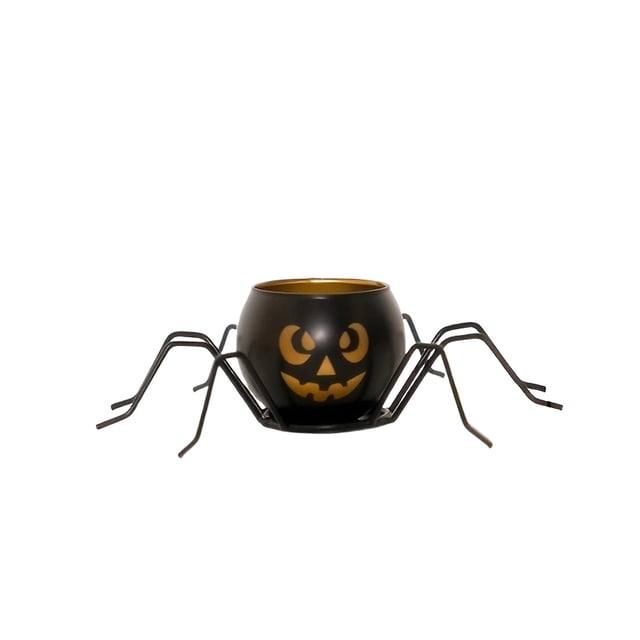 Candelabro de hierro y vidrio con luces de calabaza para Halloween, candelabro negro, decoración para fiestas, adornos de Halloween