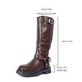 thumbnail image 4 of Miluxas Women's Knee High Boots Comfort Square Toe Slip On Riding Motorcycle Boots Chunky Low Heels Fashion Buckles Biker Boots Coffee 9(42), 4 of 7