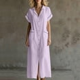 thumbnail image 6 of ClodeEU Women's V Neck Short Sleeve Button Down Maxi Dress,Casual Loose Dress with Front Slit Purple,Women's Plus XL, 6 of 7