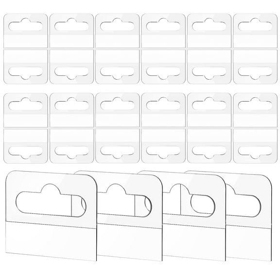 LULULION 100Pcs Transparent Hanging Tags Self Adhesive for Retail Shelf Product Display