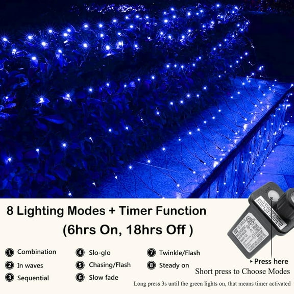 FGERFE-12ft x 5ft 360 LED Christmas Net Lights, 8 Modes Bush Mesh Lights Connectable, Timer, Waterproof for Christmas Trees, Bushes, Garden, Outdoor Decorations (Green Wire, Blue)