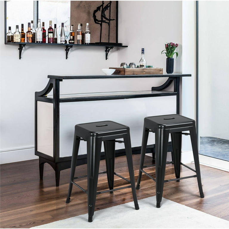 Smile Mart 24 Stackable Metal Bar Stools Counter for Indoor Outdoor Set of 4 Black