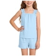 thumbnail image 4 of mgoYE Girl Sets Size 7-8 Girls Summer 2 Piece Outfits Butterfly Bow Sleeveless Tunic Tops and Floral Print Shorts Cute Clothes(Light Blue,11-12 Years), 4 of 7