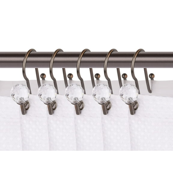 Utopia Alley Shower Hooks - Double Shower Curtain Rings for Bathroom - Rust Proof Shower Curtain Hooks for Shower Curtain - Shower Curtain Rings with Crystal Design - Set of 12, Oil Rubbed Bronze