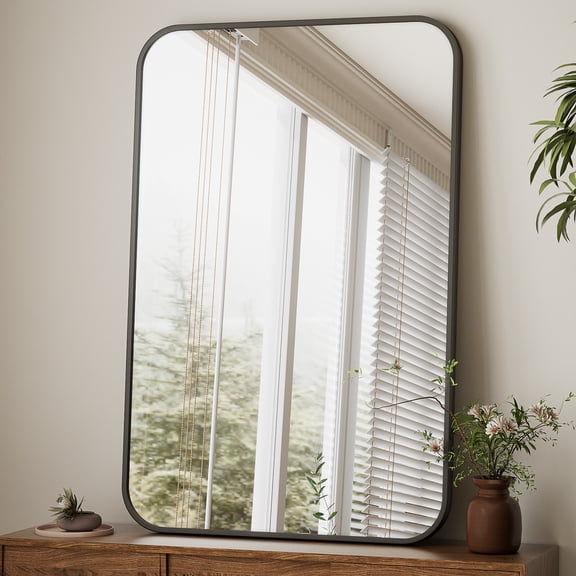SHATTERVIEW 20"x28" Bathroom Mirror Wall-Mounted Vanity Mirror with Rectangular Metal Frame, Black