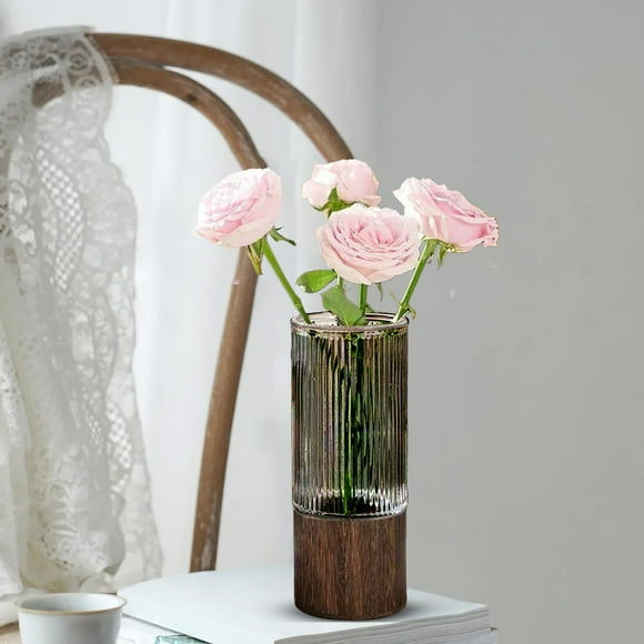 Elegant Bohemian Glass Vase 9.8 Inch Tall for Flowers, Transparent Vertical Stripe Design, Thickened Base for Stability, Multi-Purpose Home Decor, Wedding & Office Centerpiece