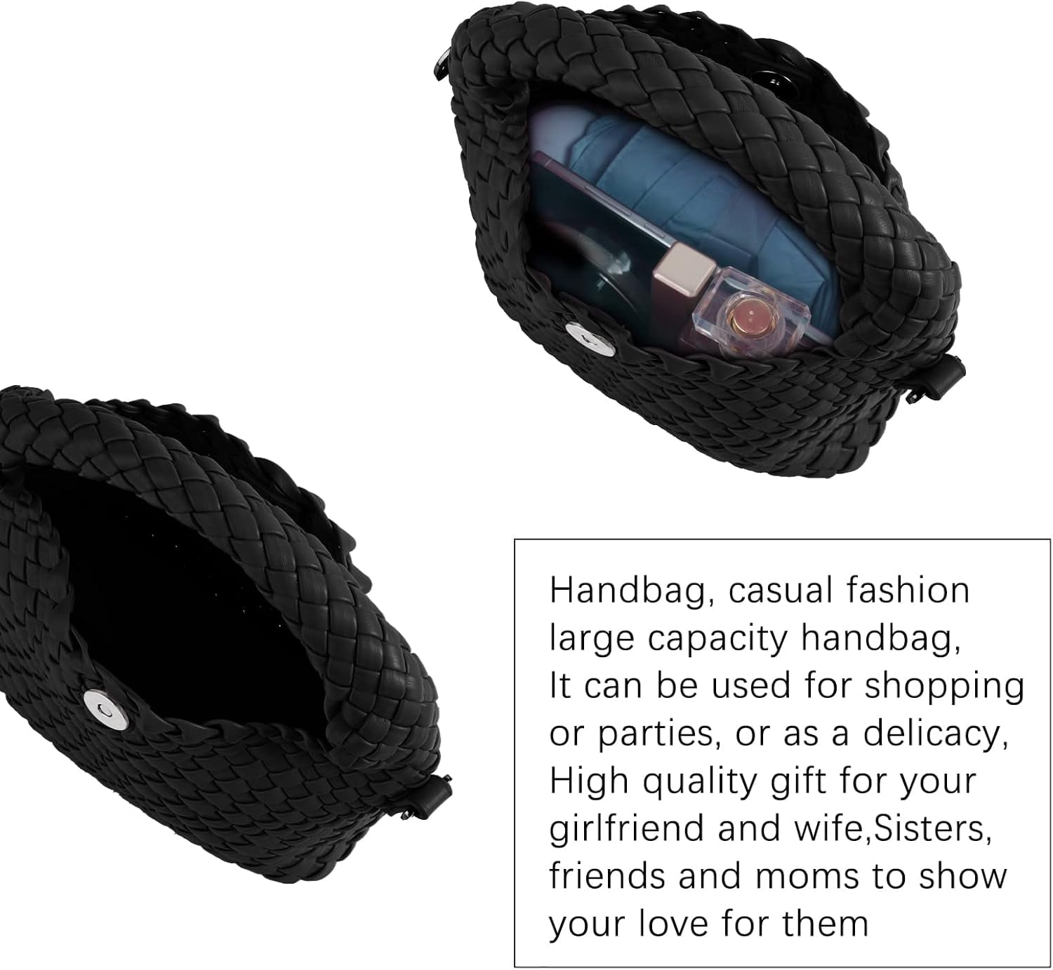 MMYGU Women Woven Tote Small Crossbody Bag, Weave Quilted Purse Square Shoulder Bag Woven Handbag with Detachable Strap