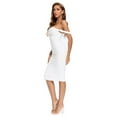 thumbnail image 5 of BEAUKEY Women's Mesh Off Shoulder Bodycon Slash Neck Midi Bandage Dress Celebrity White M, 5 of 6