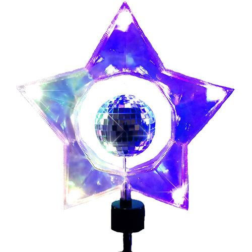 5 Light Battery Operated Rotating Mirror Ball 5 Point Star Tree Topper