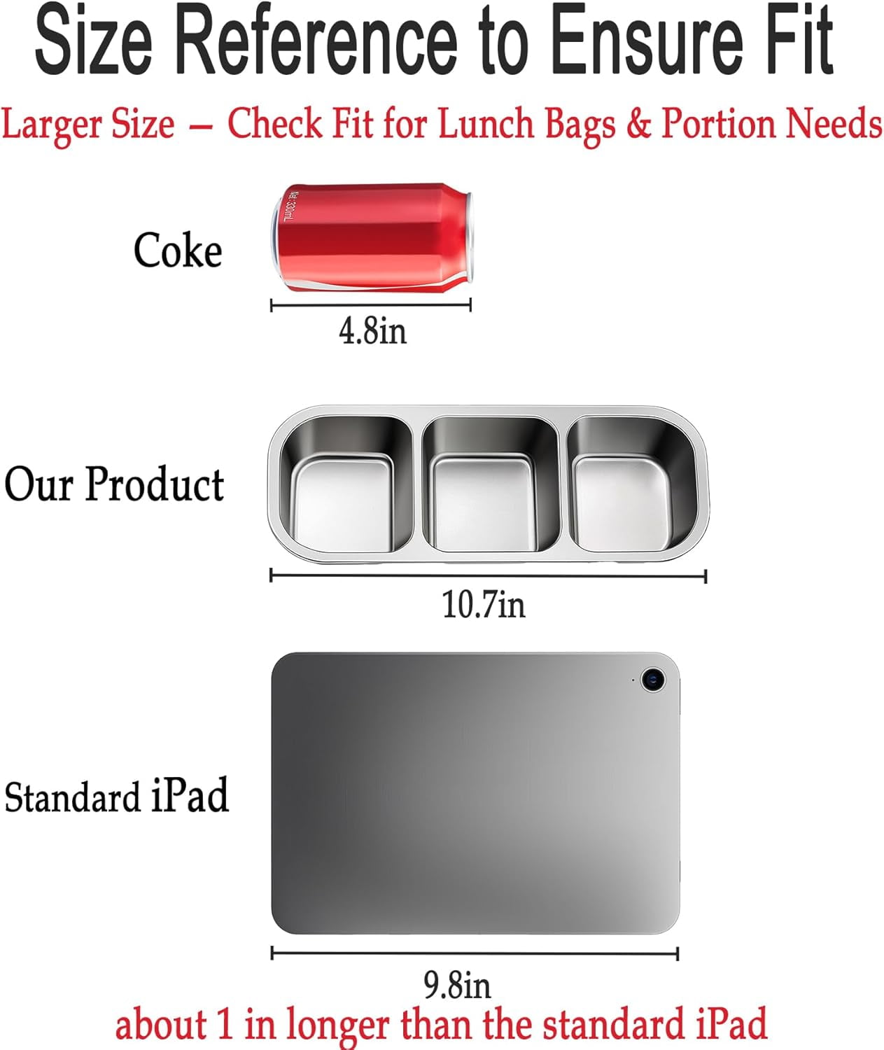 BAOKALER 20 OZ/600ml Stainless Steel Lunch Box, Silver, Three Compartments (Set of 3), Packaged in Kraft Paper Box. Material: 304 Stainless Steel, US Standard Silicone, PP Lid