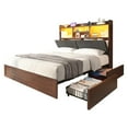 thumbnail image 3 of VanAcc Queen Farmhouse Bed Frame with Bookcase Headboard and 4 Drawers, LED Storage Bed with Charging Station & Linen Upholstered, Reclaimed Barnwood, 3 of 9