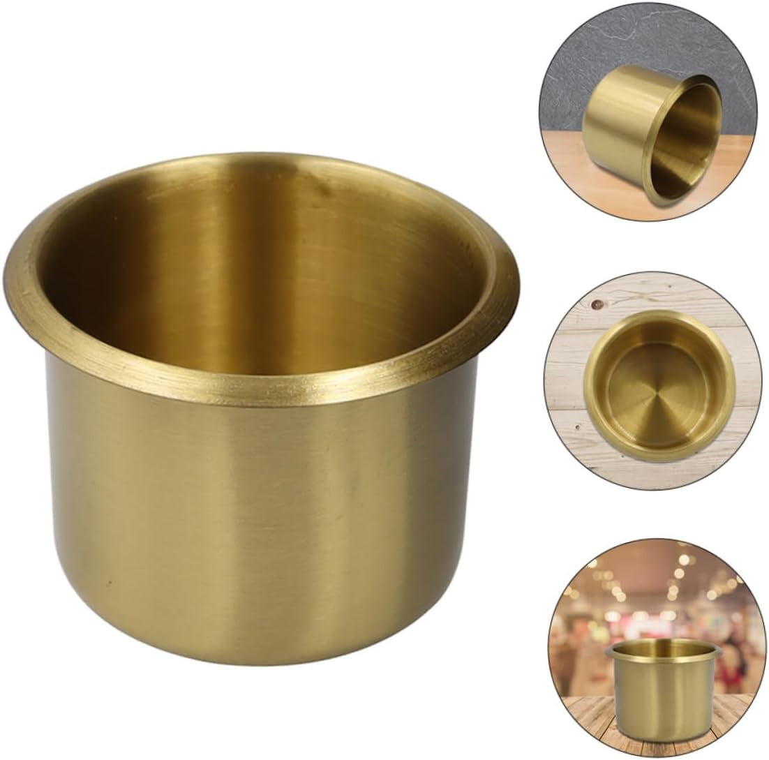 ABCISI 4pcs Copper Cup Holders for Storage, Stainless Steel with Brass Plating, Universal Drink Holders Fit Rvs Boats Cars and Trucks, 6.7*5.5cm, Gold