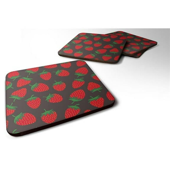 Strawberries on Grey Foam Coaster, Set of 4