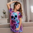 thumbnail image 3 of Fotbe Neon Skull With Milkshake Bata de Dormir para Mujer con Estampado, Camisón de Algodón de Manga Corta, Ropa de Dormir Casual, 3 of 6