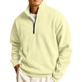 thumbnail image 2 of Delconic Mens Casual Fleece Pullover Sweatshirt with Mock Neck Quarter Zip Long Sleeve Relaxed Fit Knit Rib Cuffs Hem Top Beige L, 2 of 7