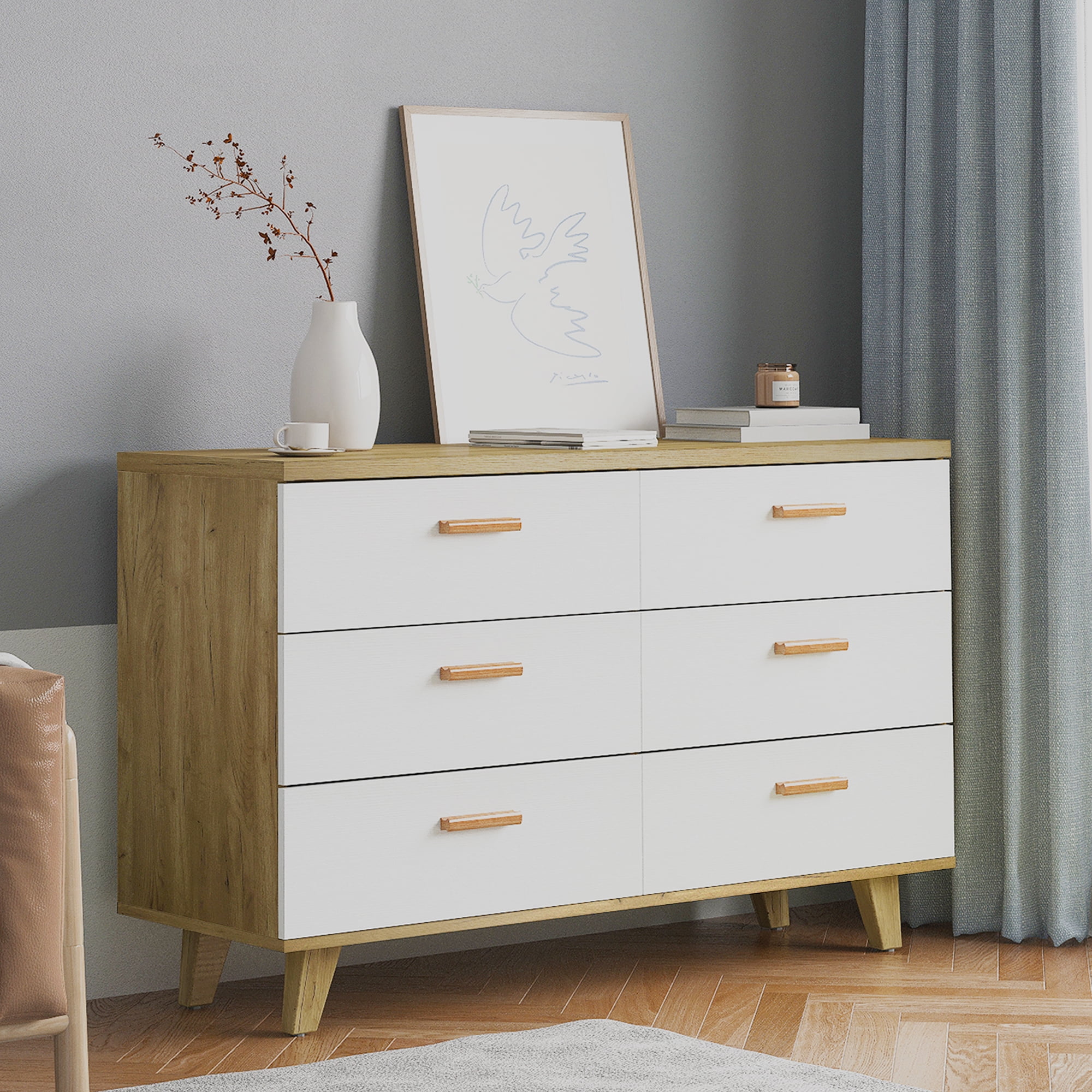 Kadyn Chest of Drawer, 6 Double Drawer Dresser for Bedroom, Modern Storage Cabinet for Living Room, White Nursery Dresser