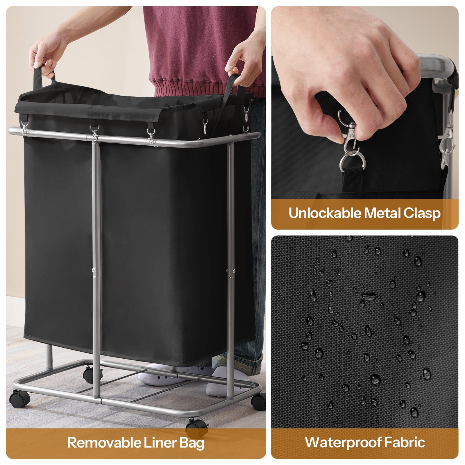 HOOBRO 170L Laundry Basket with Wheels, 45 Gallons Rolling Laundry Hamper, Narrow Slim Laundry Sorter with Removable Oxford Fabric Bag, Laundry Room, Dorm Room, Bedroom, Black BB05XY01