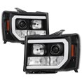 thumbnail image 1 of Spyder Automotive Headlight Assembly 5083630 Version 2; Halogen Bulb; Projector Beam With LED Bar Style Daytime Running Light; Clear Lens; Black Plastic Housing; Set of 2, 1 of 9