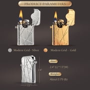 Luxury Retro Soft-Flame Refillable Brass Kerosene Lighter,Automatic Ignition,Safety Lock,Electroplated Chrome Color, Engraving, Collectible, Mens Gift, Thorens Gen 3 Single Claw Modern Grid