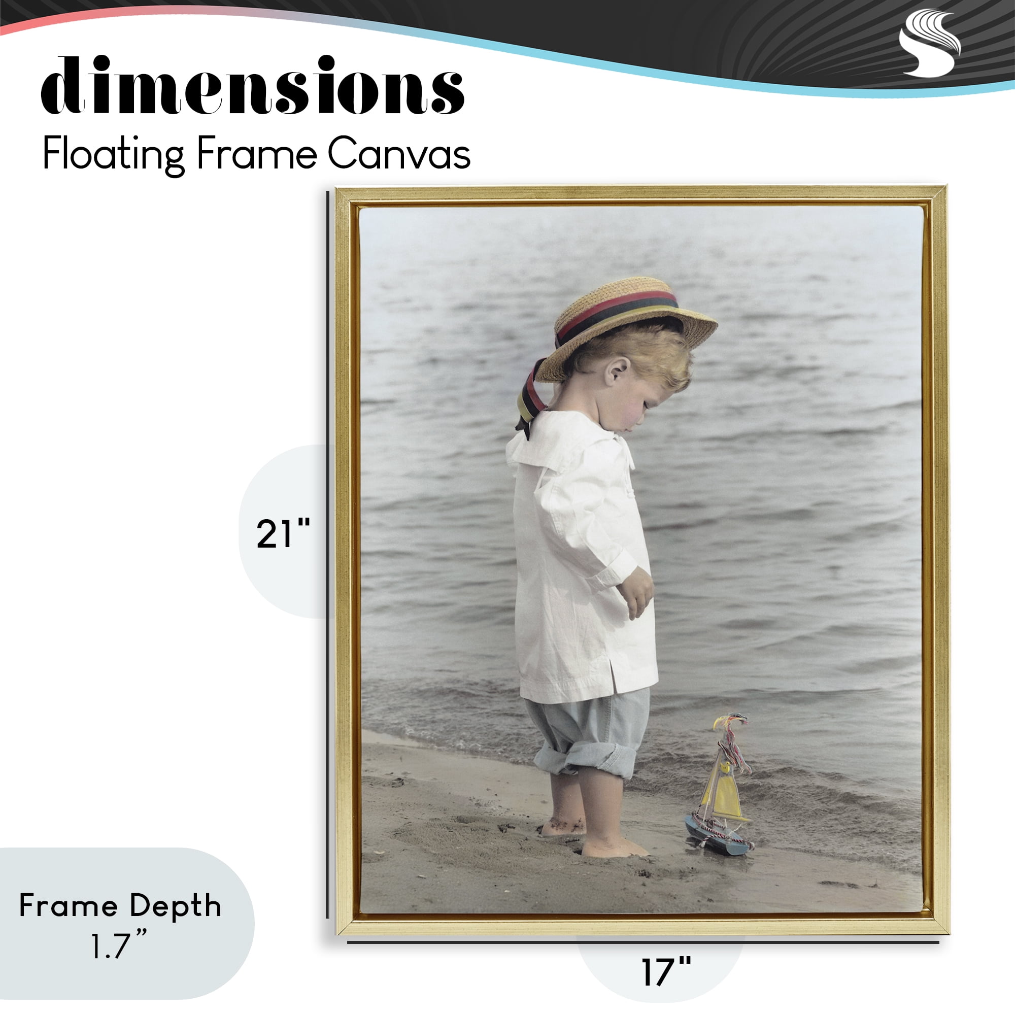Stupell Industries Child on Beach Shore Gold Framed Floater Canvas Wall Art, design by Kendra Dew