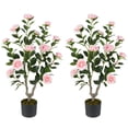 thumbnail image 1 of Árbol de camelia artificial Goplus de 36 pulgadas, paquete de 2 con maceta, rosa, 1 of 8