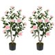 thumbnail image 1 of Árbol de camelia artificial Goplus de 36 pulgadas, paquete de 2 con maceta, rosa, 1 of 8