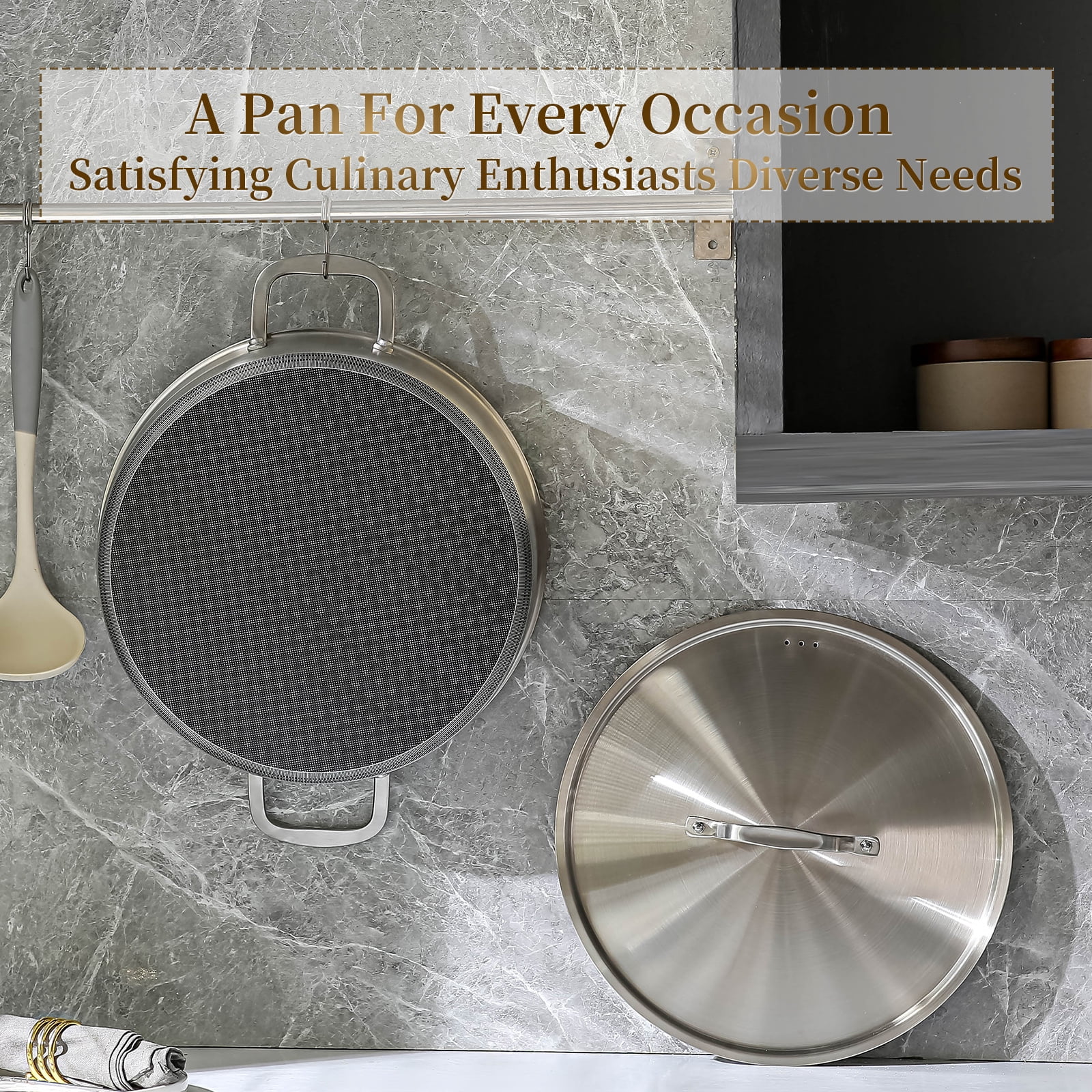 DELARLO 7QT Tri-Ply Stainless Steel Non Stick Braiser Pan with Lid,12inch Deep Frying Pan,Large Saute Pan Induction Compatible,Heavy Duty and Oven Safe