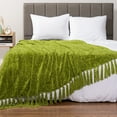 thumbnail image 2 of PAVILIA Olive Green Chenille Blanket for Twin Size Bed, Soft Light Green Knit Blanket with Tassel Fringe, Woven Knitted Decorative Blanket for Sofa Couch Living Room, Decor Gift, Twin 60x80, 2 of 7
