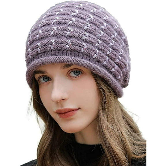 PIKADINGNIS Women Beanie Skull Hat Slouchy Cable Knitted Warm Soft Cap Fuzzy Stretch Thick Trendy Hats